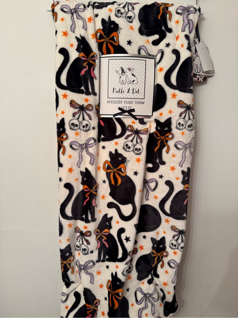 Pickle & Dot Black Cat Halloween Bows Plush Throw Blanket